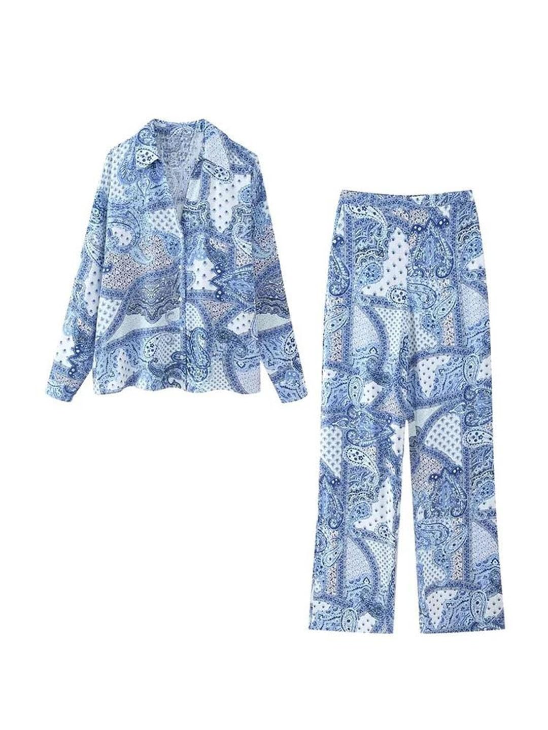 Set di camicia a maniche lunghe da donna stampata con elastico in vita pantaloni larghi larghi set comodo