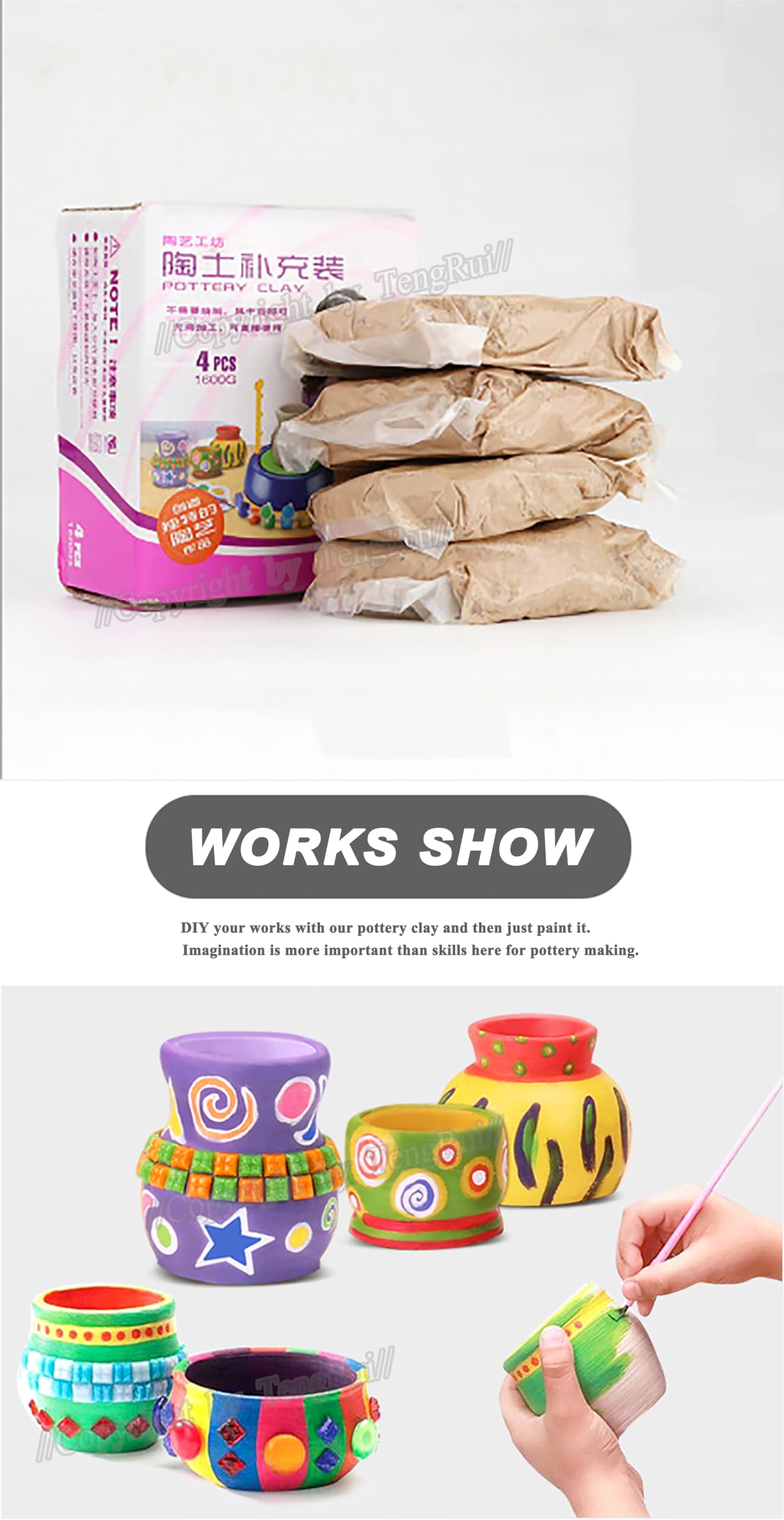 TengRui 4-Pack Clay Argil Set for Pottery Wheel PW01P Kid DIY Toy 1600G Big Capacity - Image 3