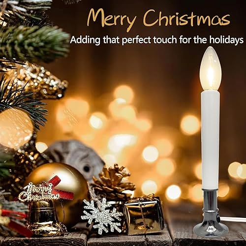 Miniatura 7 de Paquete de 4 velas eléctricas de ventana de Navidad con sensor del atardecer al amanecer, velas de ventana con base chapada en níquel con bombillas