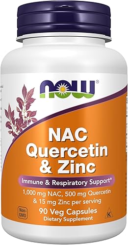 Now Foods Suplementos, Quercetina NAC y Zinc, Apoyo Inmune y Respiratorio*, 1000 mg de NAC, 500 mg de Quercetina, 15 mg de Zinc, 90 Cápsulas