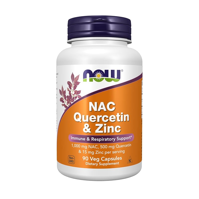 NOW Suplemento para imunidade com NAC, quercetina e zinco, 1.000 mg + 500 mg + 15 mg, 90 cápsulas vegetarianas