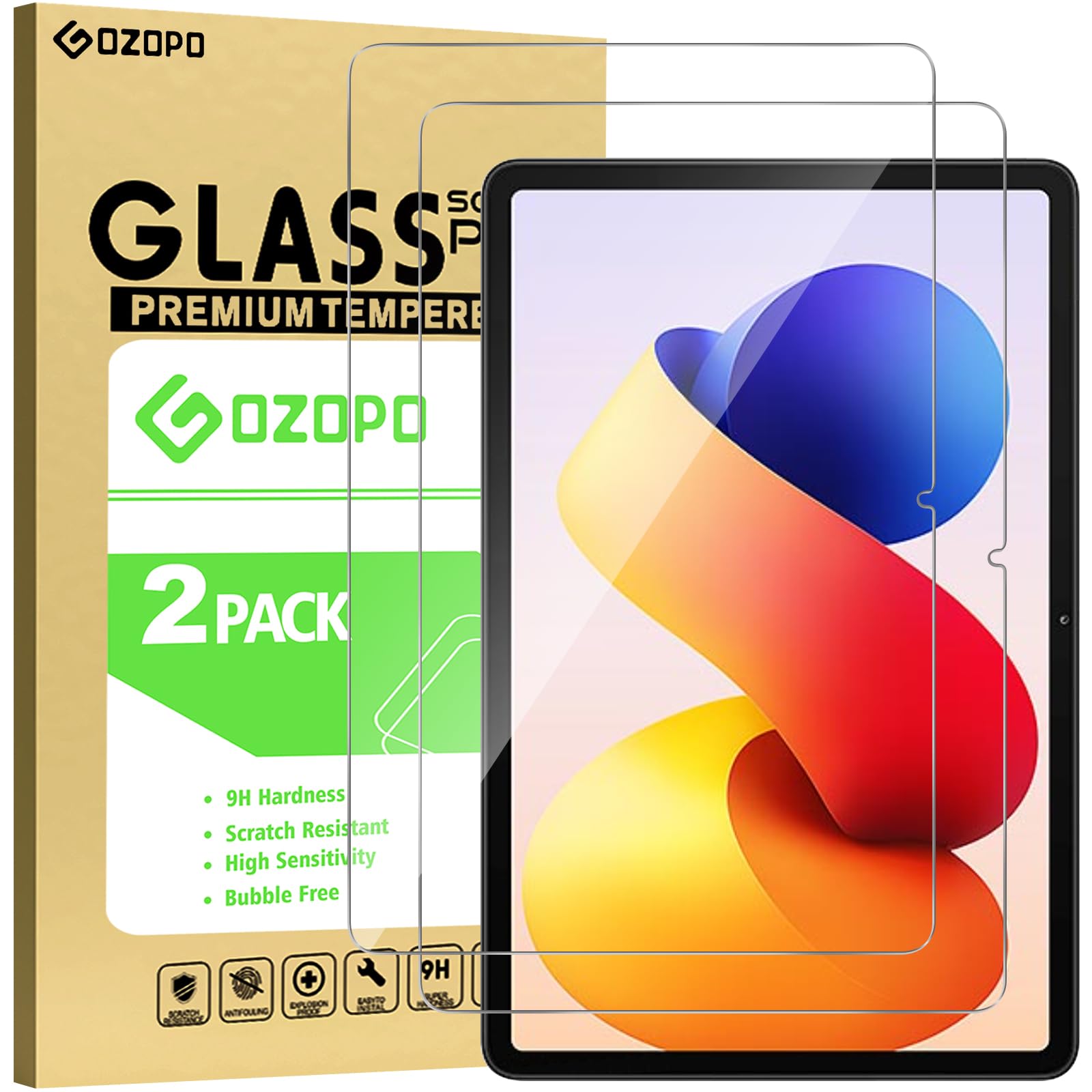 GOZOPO Schutzfolie für Xiaomi Redmi Pad 2 Pro 2025/ Redmi Pad Pro (4G/5G)/ Poco Pad (12,1 Zoll), 9H Härte, hohe Auflösung, Kratzfestigkeit, keine Blasen [2 Stück]