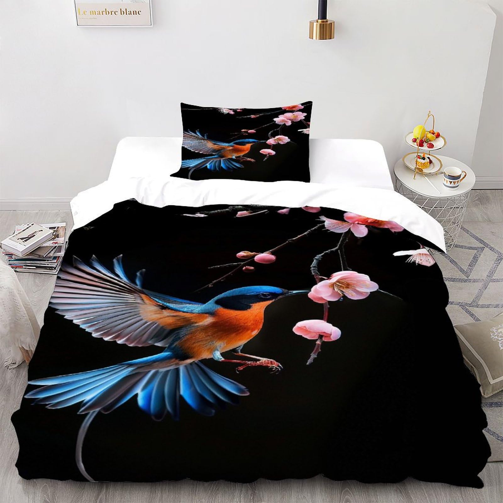 Housse de couette chat 3D single 135x200cm avec taie d'oreiller en microfibre pour lit une place