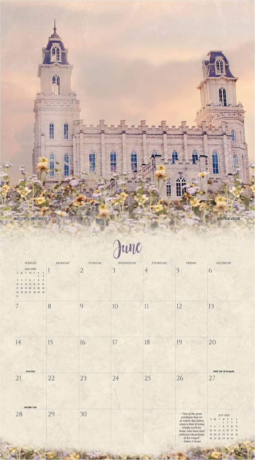 Corbase 2020 Wall Calendar- Mandy Jane Williams- I Love to See The Temple- 13.375" x 12"/ LDS Temples/ 2020 Calendar/Flowers/Spring