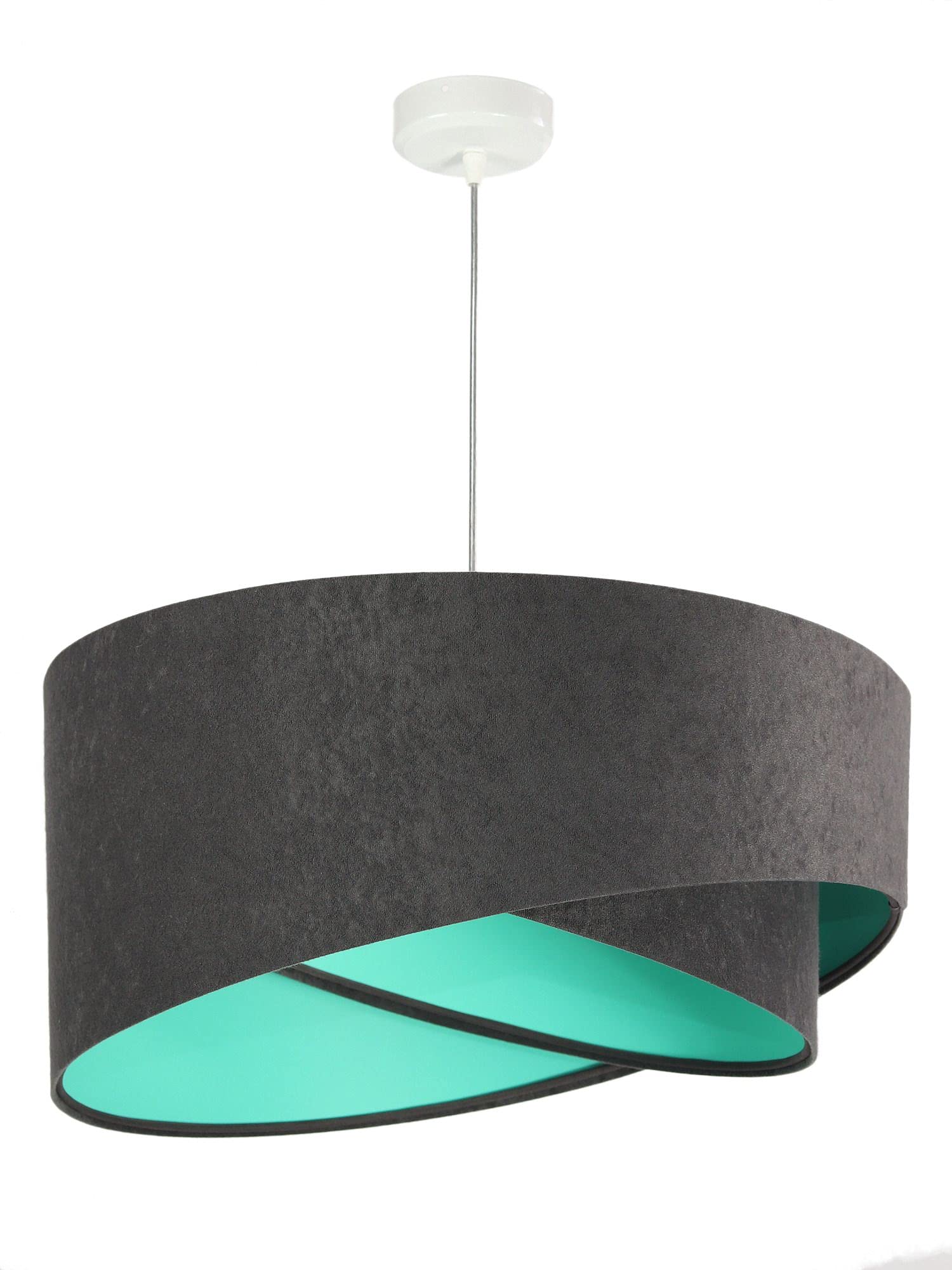 Licht-Erlebnisse Dekorative Hängelampe rund Ø50cm Dunkelgrau Mint Ø50cm aus Stoff Pendelleuchte Esszimmer Wohnzimmer