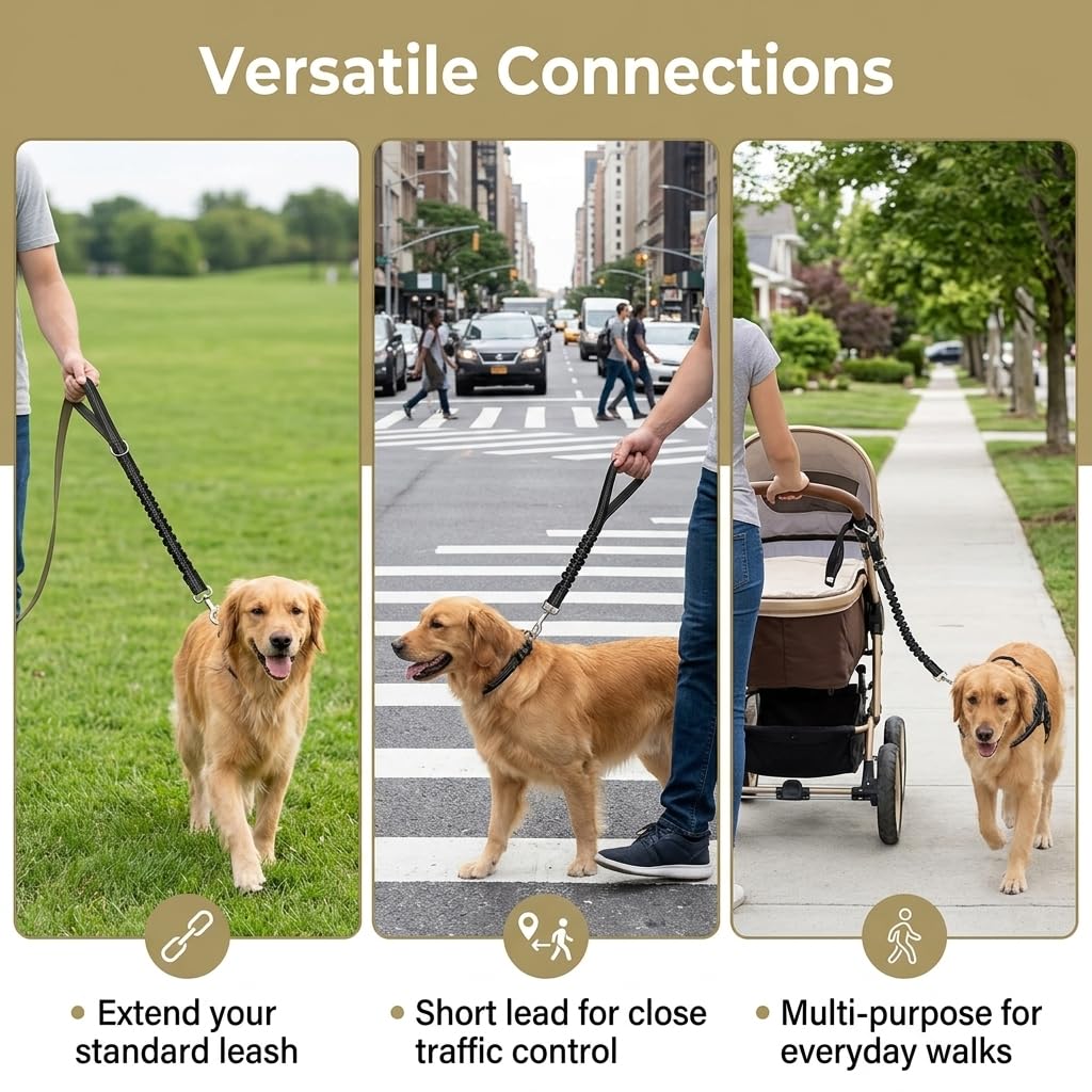 Ceinture Chien Voiture 75cm Réglable, Laisse de Sécurité Élastique en Nylon avec Amortisseur de Chocs, Attache Harnais Universelle Mousqueton Rotatif 360 Degrés pour Voyage et Transport, Noir