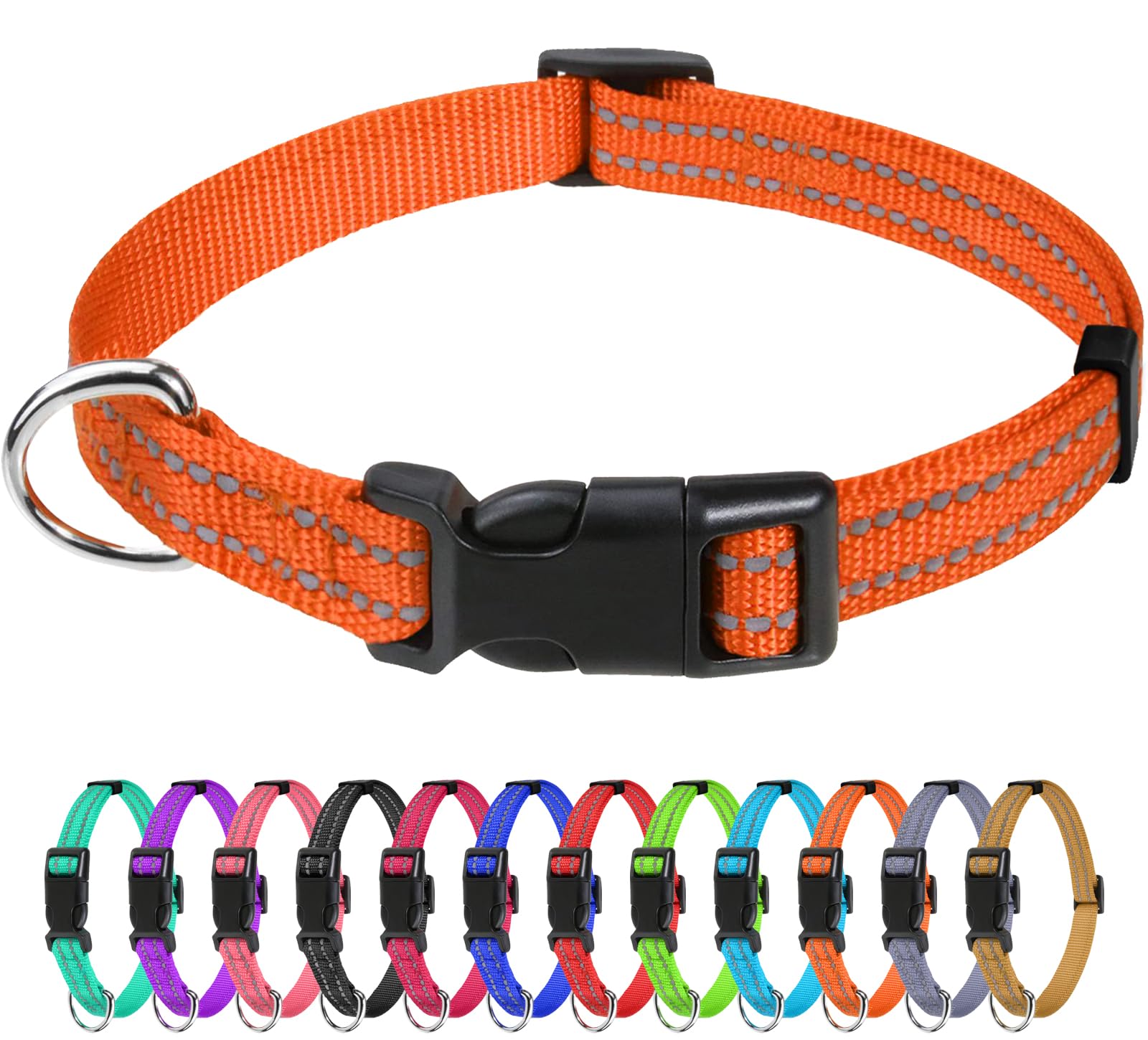 TagME Collare per Cani in Nylon Riflettente, Fibbia Staccabile Durevole, Collari Di Sicurezza Regolabili per Cuccioli, Arancia, Larghezza 1.0 cm