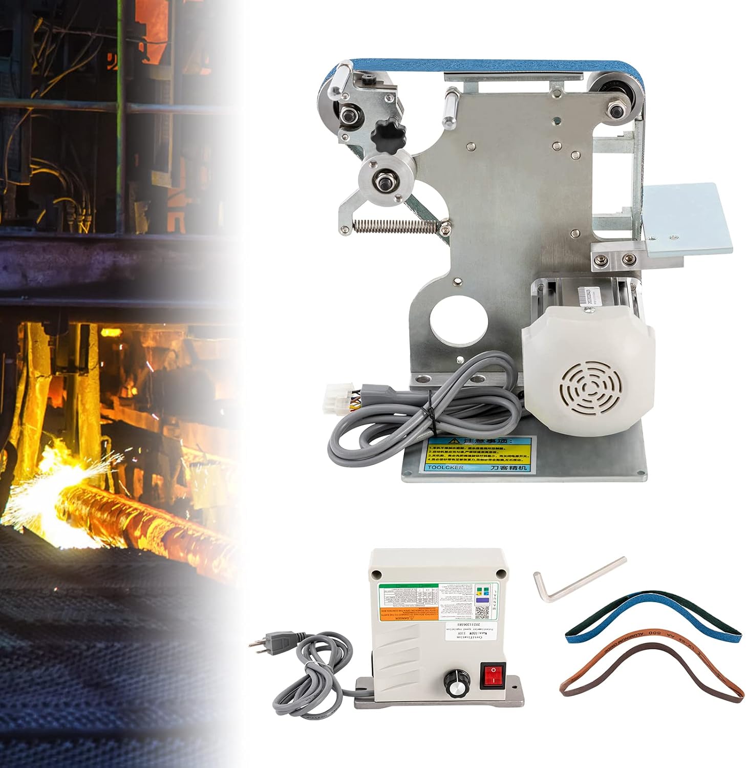 550W Belt Sander, 6000 RPM Bench Grinder with 2 Belts, Belt Horizontal Polishing Grinder With Brushless Motor Adjustable Speed, Polisher Sharpener Machine for Metal, Wood, DIY