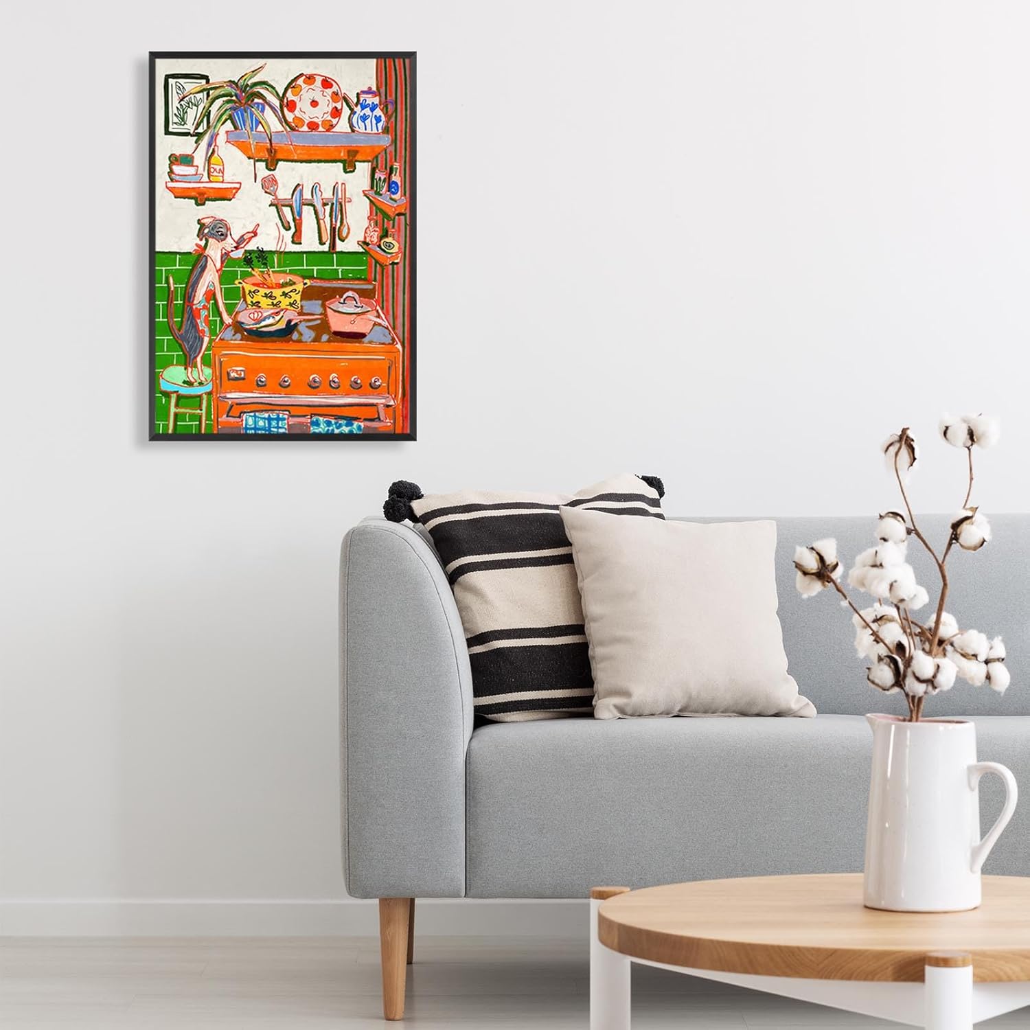 Vintage Dog Kitchen Canvas Wall Art Cozy Funny Dog Chef Cooking Food Poster Colorful Abstract Animal Aesthetic Print Painting For Home Dining Room Bedroom Dorm Wall Decor 8x12in Wrapped Canvas