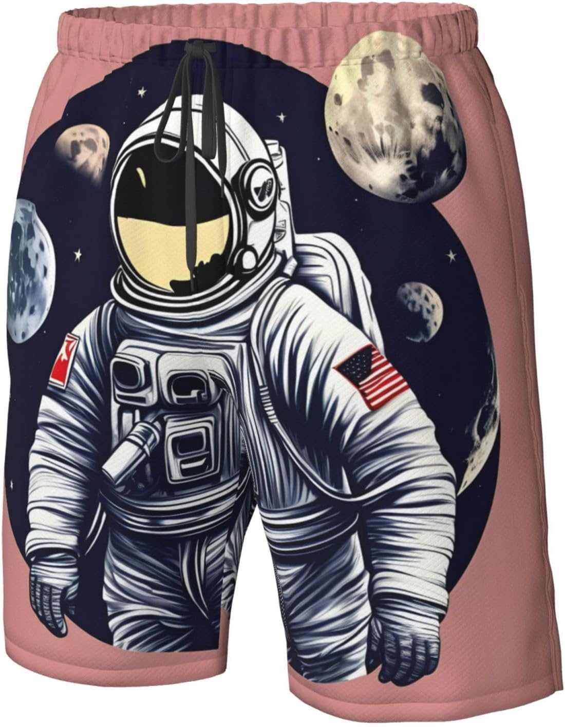 Mens Astronaut On The Moon Print Beach Shorts,Casual Summer Shorts for Men,Quick Dry Polyester