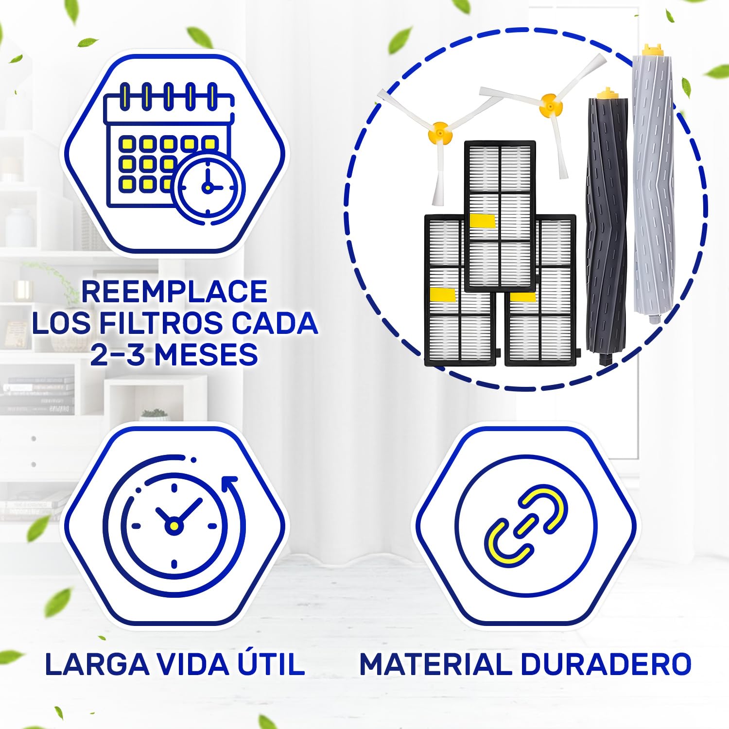 Kit de Mantenimiento Robot Aspirador para Roomba Series 800 y 900 - Contiene 3 HEPA Filtros 2 Laterales y 2 Contrarrotantes Cepillos – MONTERAL