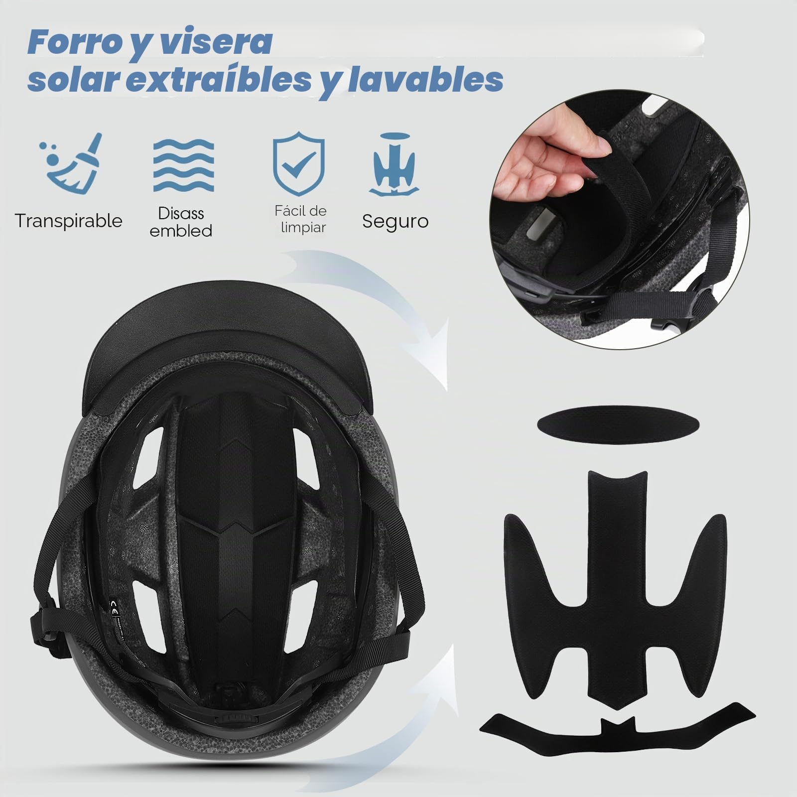KINGLEAD Cascos de bicicleta para hombre y mujer, casco de bicicleta con gafas magnéticas y luz USB recargable, casco de carreras ajustable para bicicleta de montaña con tiras reflectantes