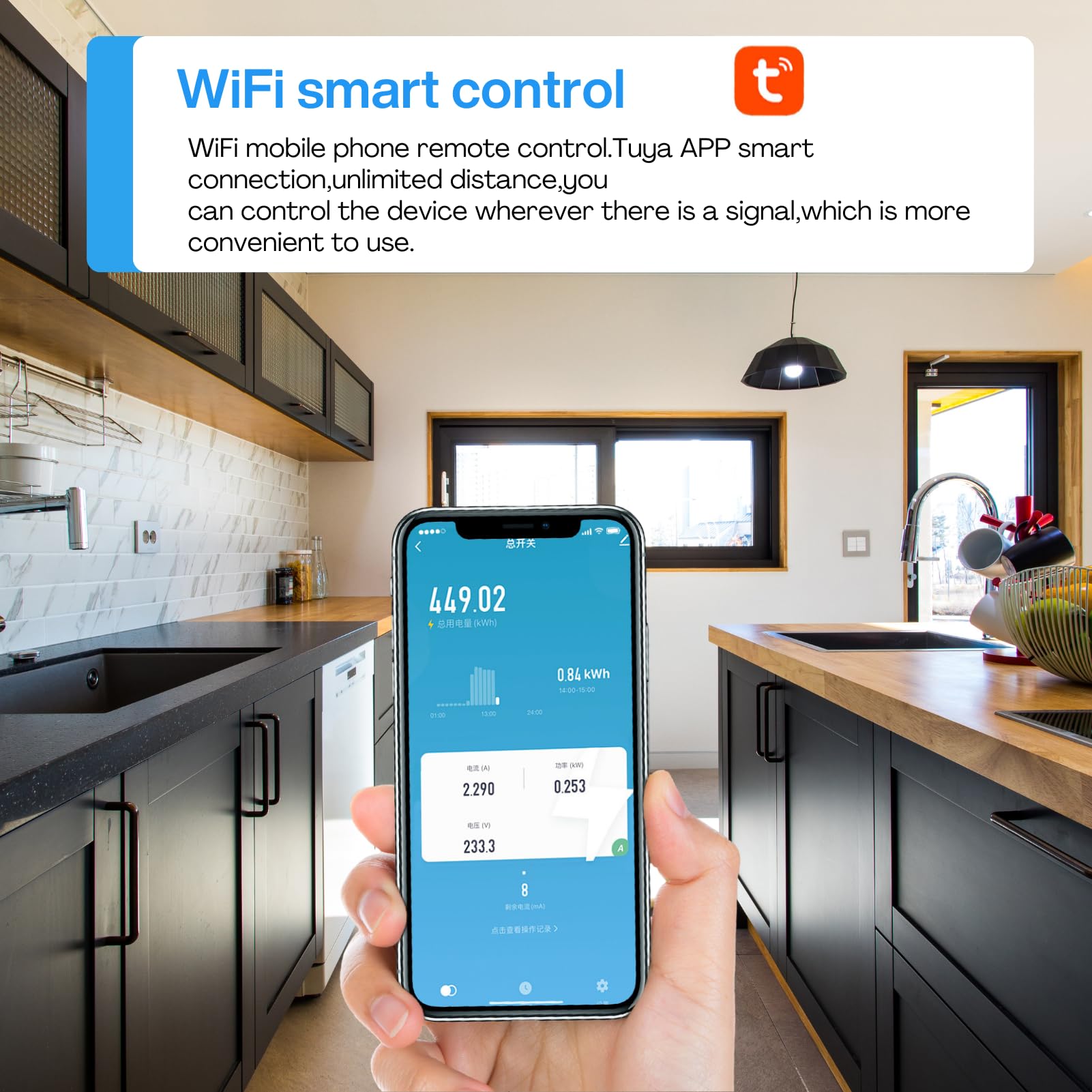 Jadeshay Stabilizzatore di Tensione 220v, 63A 230v Dispositivo di Protezione da Sovratensione Misuratore Consumo Elettrico WiFi su Guida DIN con Schermo a Colori(WiFi)