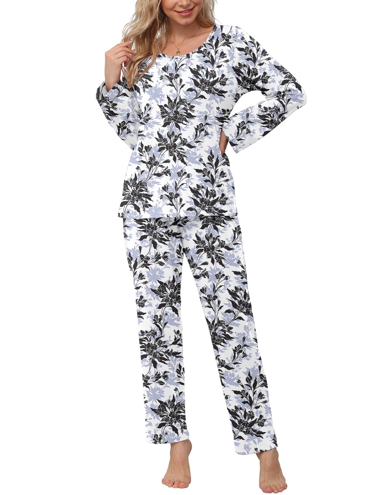 POKWAI Womens Pajama Sets Long Sleeved and Pants Soft Comfy Pjs Sleepwear Loungewear