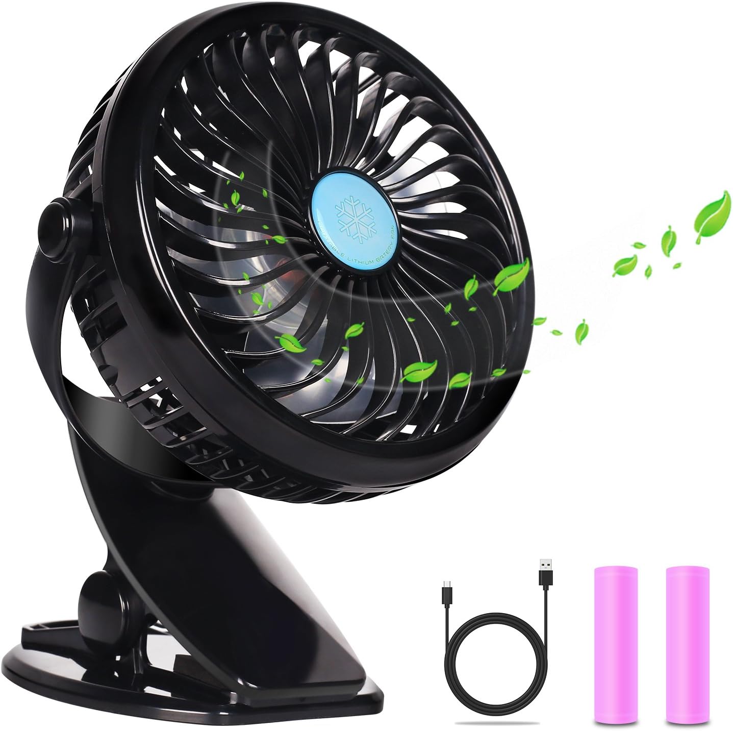 ELOKI Mini USB Fan, Clip Fan on 360 Degree Rotating Rechargeable Battery Operated Mini Desk Fan Wind speed adjustable Clip On Fans For Office Camping Home Kitchen