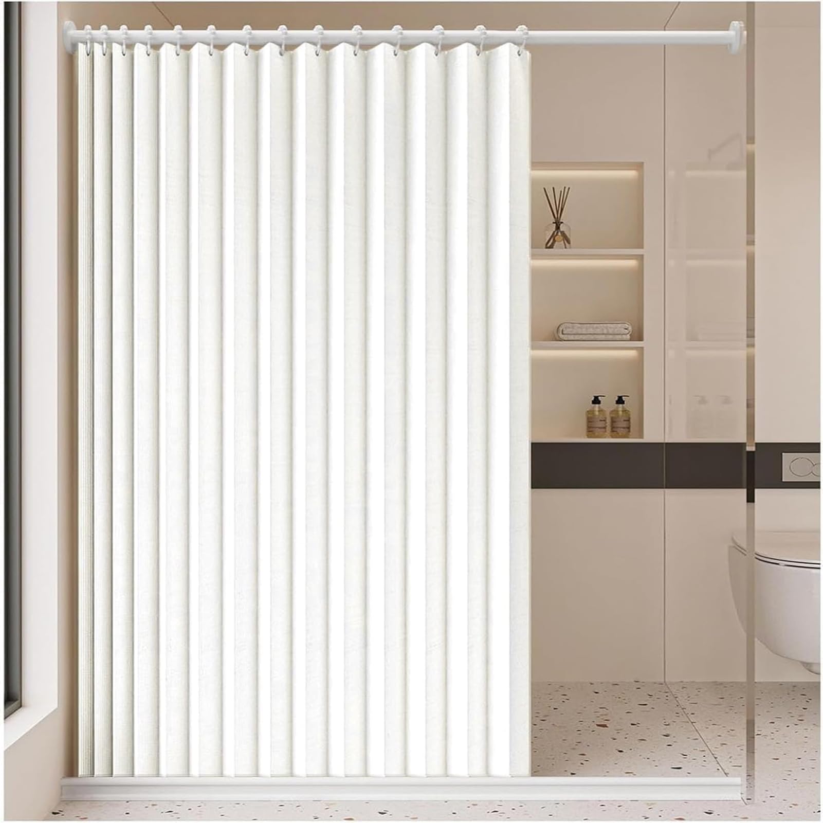 Rideau de douche imperméable en tissu lavable blanc 300x200cm