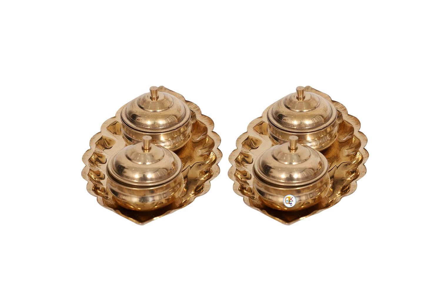 KDT Handcrafted Brass Small Supari Plate and katori Set of 2 Haldi