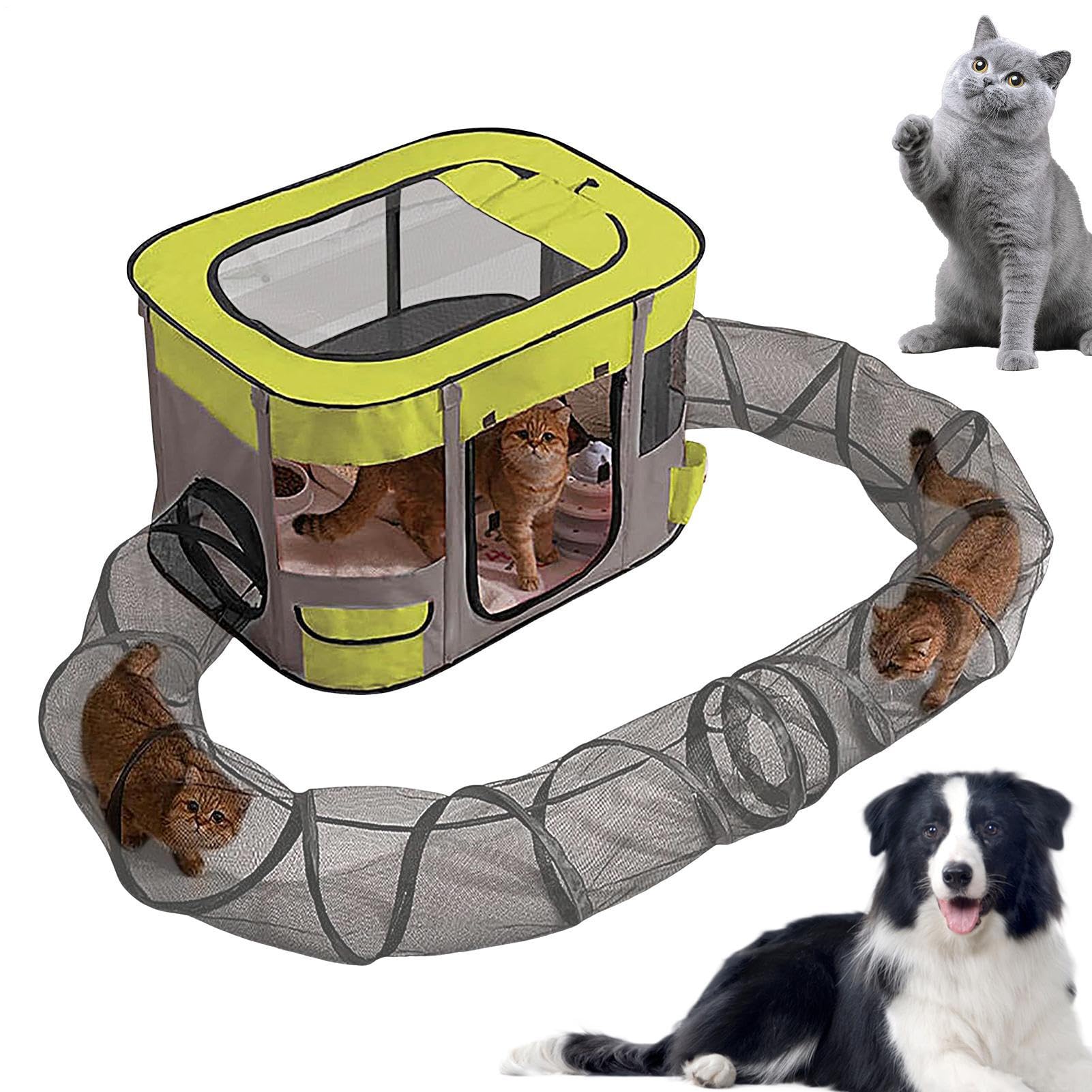 Katzengehege mit Tunnel | Tragbares Tunnelzelt für kleine Tiere | einfache Installation, großer Raum für Garten Balkon