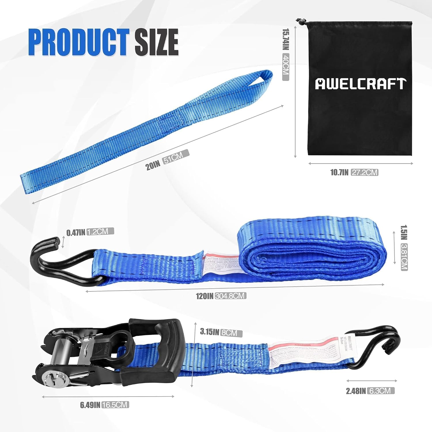 AWELCRAFT Ratchet Straps(4 Pack),3300lb Breaking Strength,1.5in×10ft Heavy Duty Tie Down Ratcheting with Padded Handles,Double J Hooks & 4 Soft Loops for Trailer,Trucks,Motorcycle(Blue)