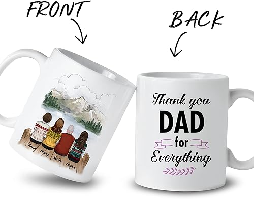 Miniatura 2 de Gossby Taza personalizada para papá  Thank You for Everything  Regalo personalizado para el día del padre para papá de 3 hijas con avatares,