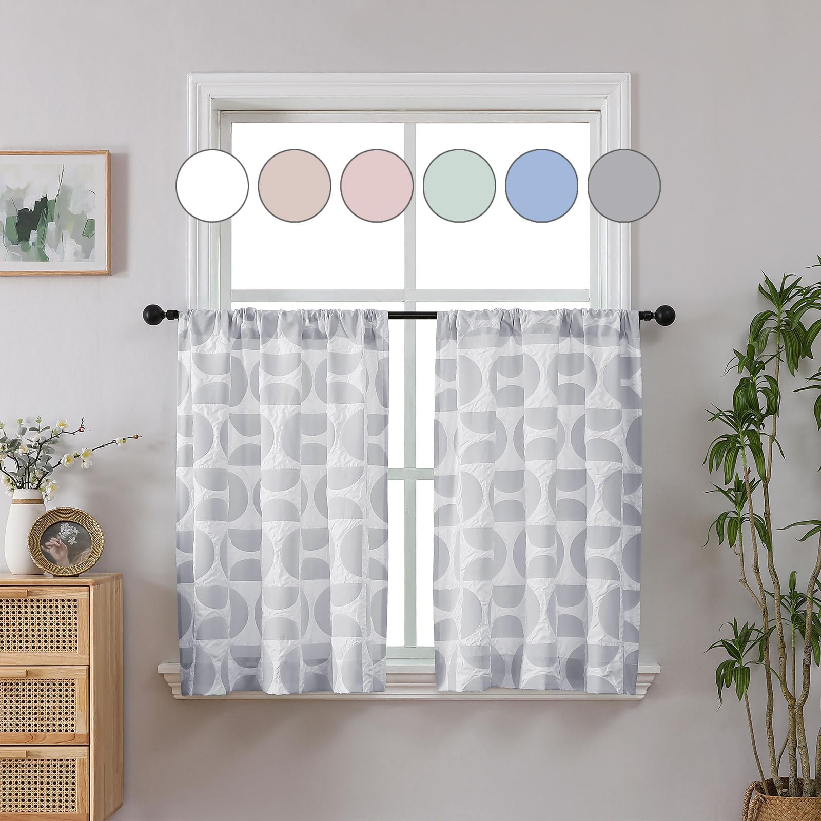 Aiyufeng Grey Short Window Curtains Tier 36 Inch Length 2 Panels Set, 3D Embossed Textured Kitchen Window Curtains, Soft Airy Farmhouse Curtains for Living Room Bedroom, 38" Wx36 L Inches