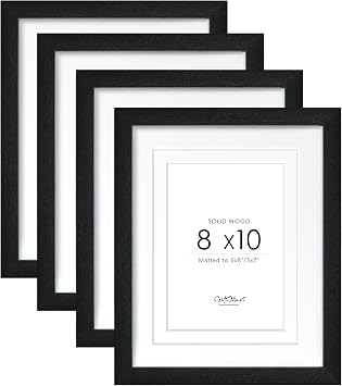 8 &times; 10 مجموعة من 4 إطارات صور خشبية صلبة ، إطار صور من الخشب الطبيعي مع حصائر مزدوجة ، عرض 5 &times; 7 أو 6 &times; 8 مع حصيرة ورقية ، 8 &times; 10 بدون حصيرة ، إطار صورة أسود ، تركيب على الحائط أو عرض منضدية