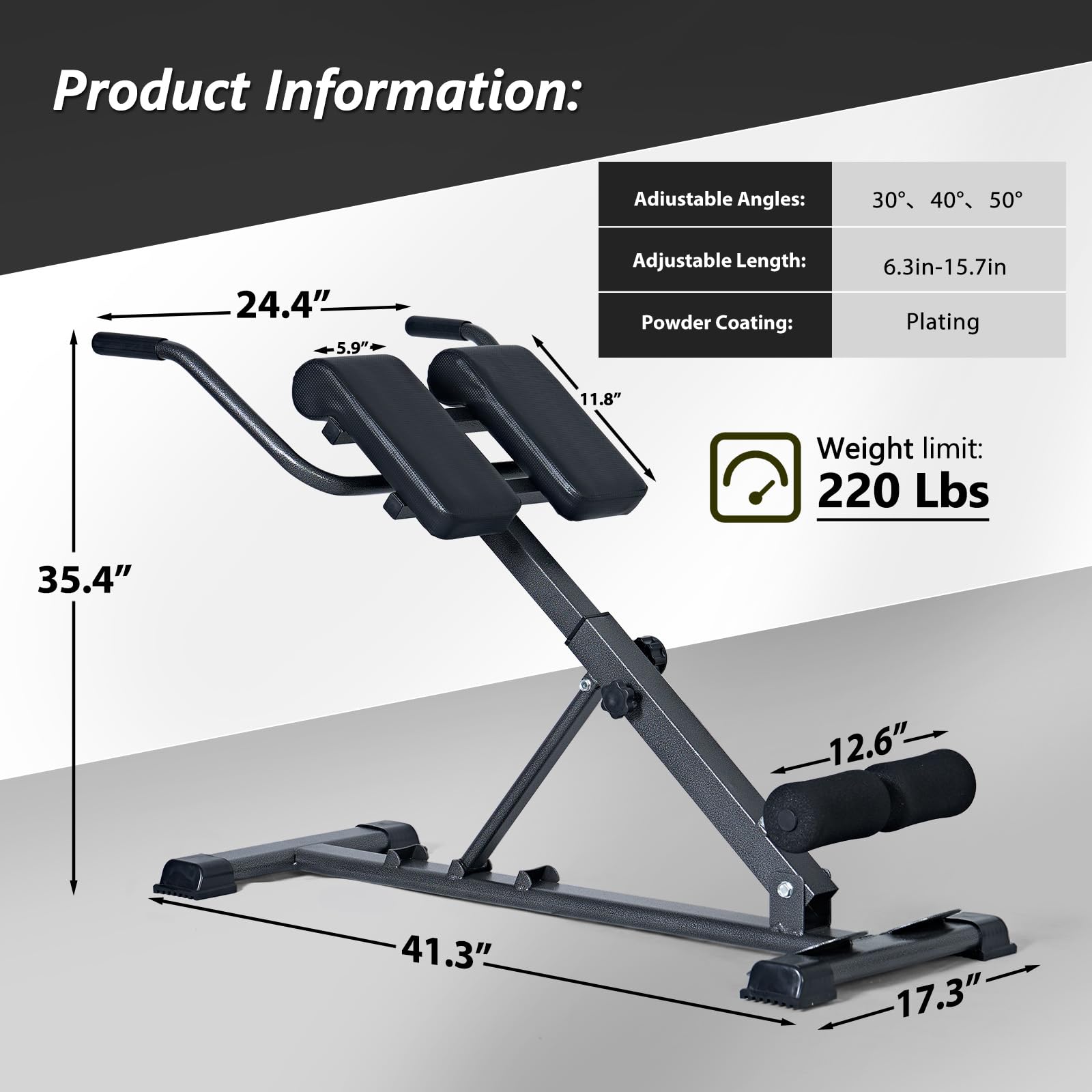 SogesPower Panca Romane per Hyperextension, Macchina per Estensioni Lombari, Panca Sit Up per Allenamenti per Glutei e Addominali a Casa Pieghevole Regolabile in Altezza