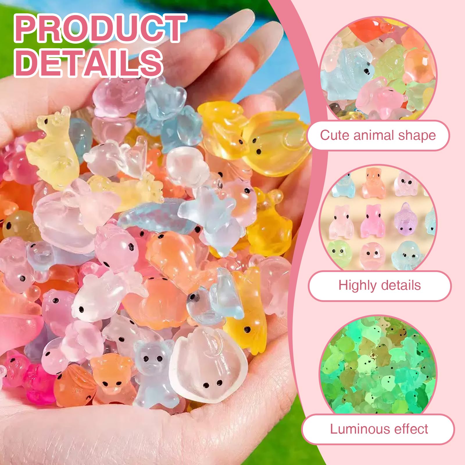 FunnAura 50 Pcs Mini Resin Animals Mixed, Luminous Multi-styles Tiny Resin Animals for Micro Landscape & Dollhouse Decoration - Image 3