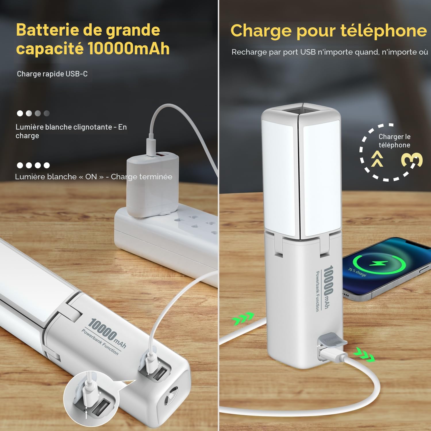 KLARUS CL2 Lampe Camping Multifonctionnelle, 10000 mAh rechargeable Lanterne Camping déformable, 750 lumens ,8 modes d'éclairage, lanterne LED étanche IPX5 pour tentes, pêche, randonnée d'urgence