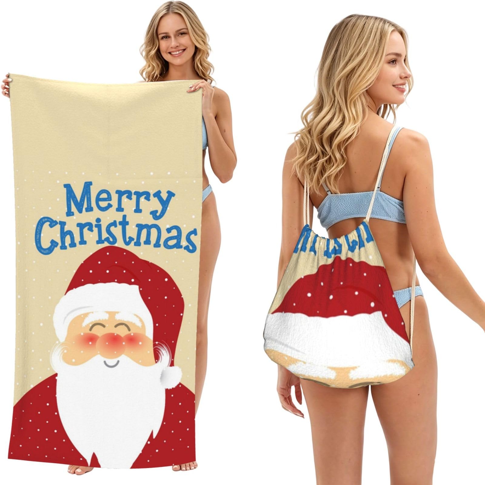 WSHFFILO Xmas printed 2 in 1 Packable Towel Bag Bath Towel Beach Towel