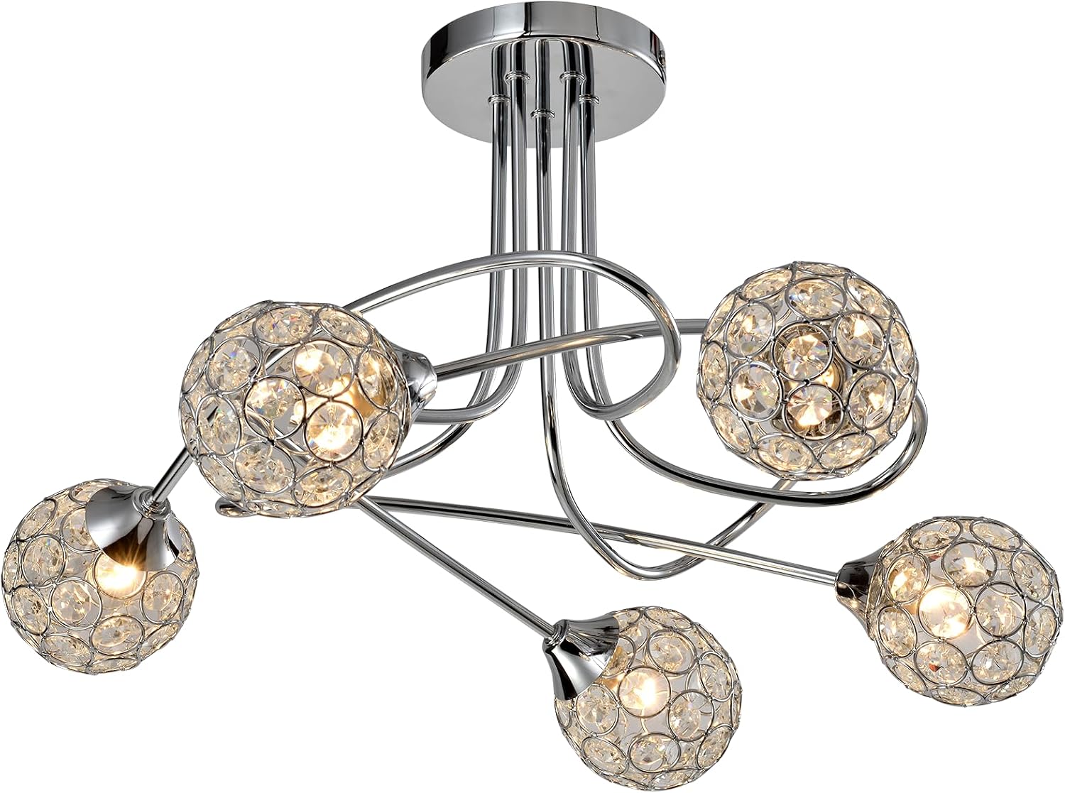 Maxax Modern Crystal Chandelier Ceiling Light Fixture, Dazzling 5-Light Chrome Flush Mount Lighting for Entryway, Bedroom, Living Room, Hallway, Industrial Glam Decor