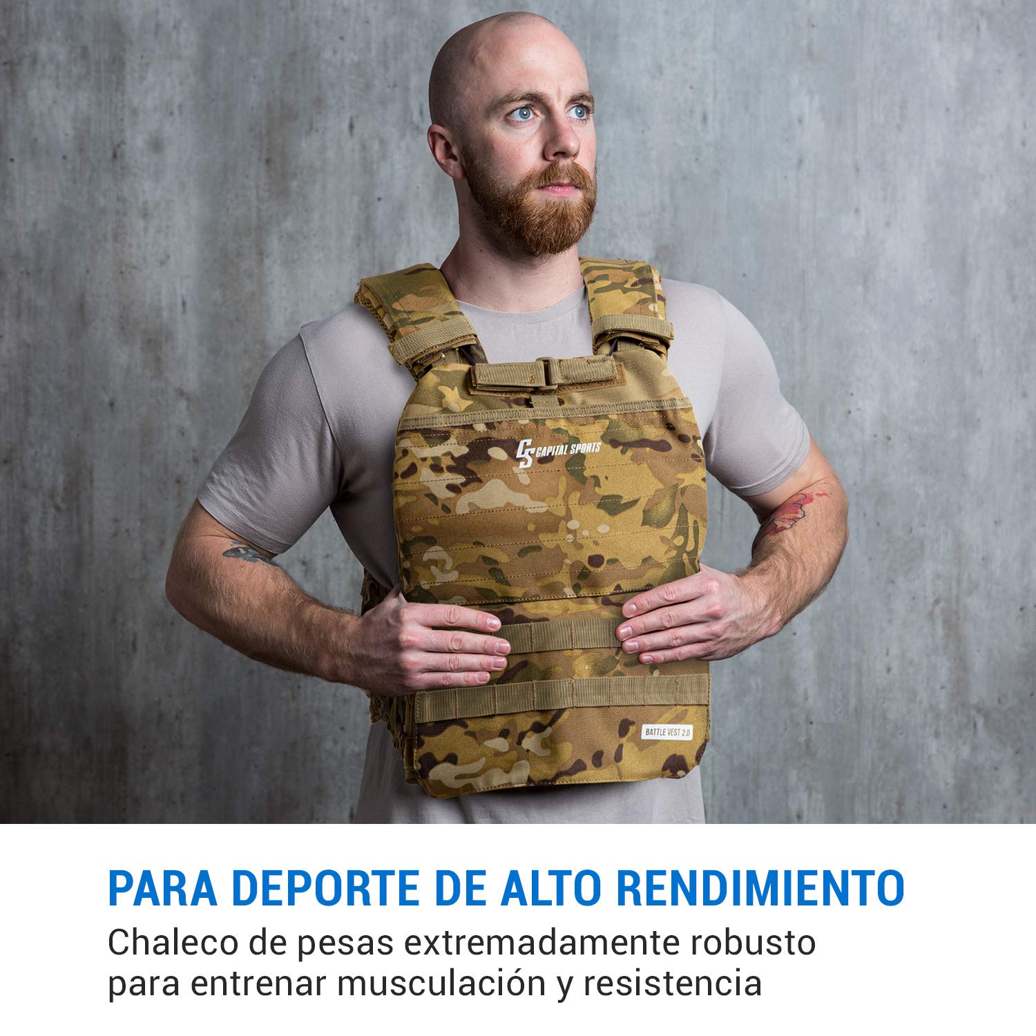 Capital Sports Battlevest 2.0 - Chaleco lastrado, Cintas velcro, Chaleco peso entrenamiento, Chaleco de peso, Cable desenganche rápido, Transpirable