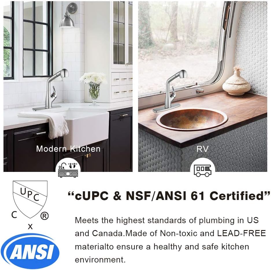 Peppermint Kitchen Faucets Designer Brushed Nickel Pull Down Kitchen Sink Faucet with Pull Out Sprayer Single Lever Faucet for Kitchen Sink RVs Modern