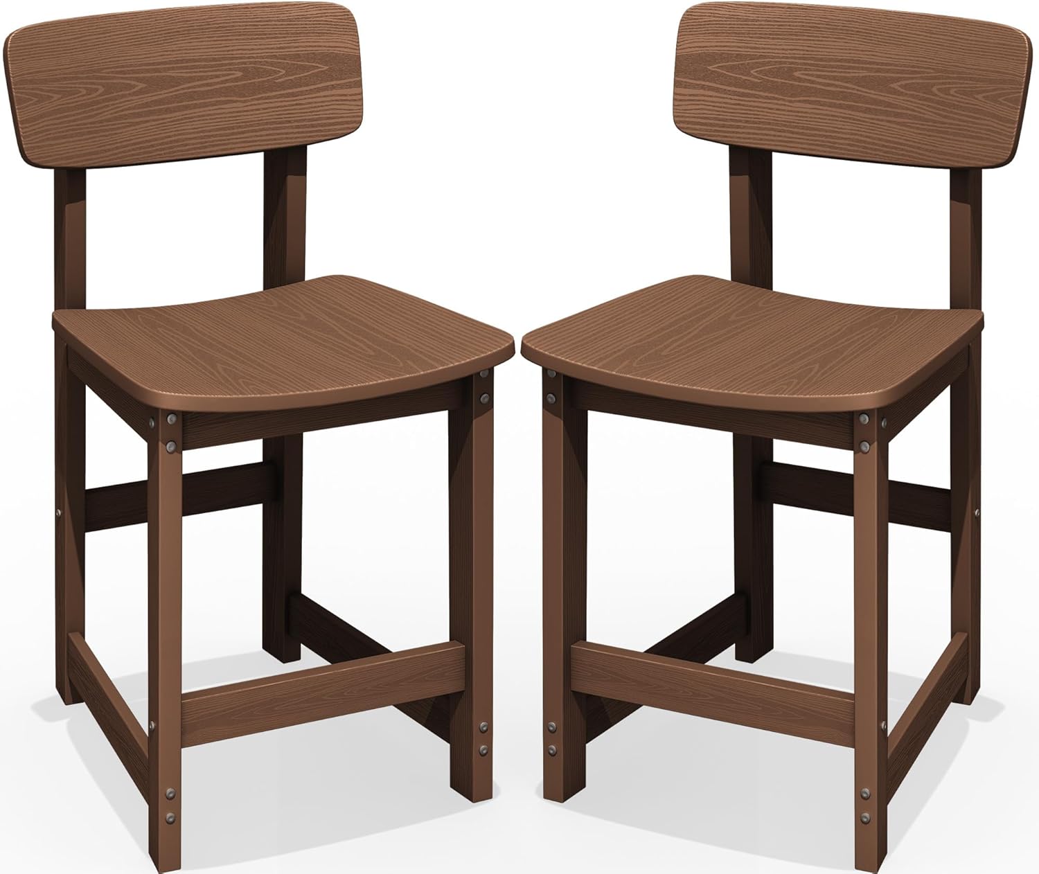 SERWALL Outdoor Bar Stools Set of 2, All Weather HDPE 25" Counter Height Bar Stools with Back, Outdoor Armless Barstools for Patio, Garden, Backyard, Balcony, Poolside, Brown