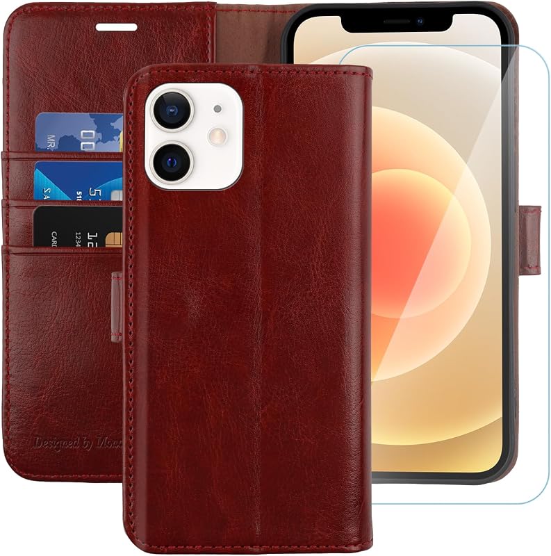 MONASAY Wallet Case for iPhone 11 with 3 Card Holders - Burgundy | Kickstand,RFID Blocking,6.6 feet of shock absorption,PU Leather,Strong Magnetic Closure,Fits 6.1 inch ONLY,screen Protector