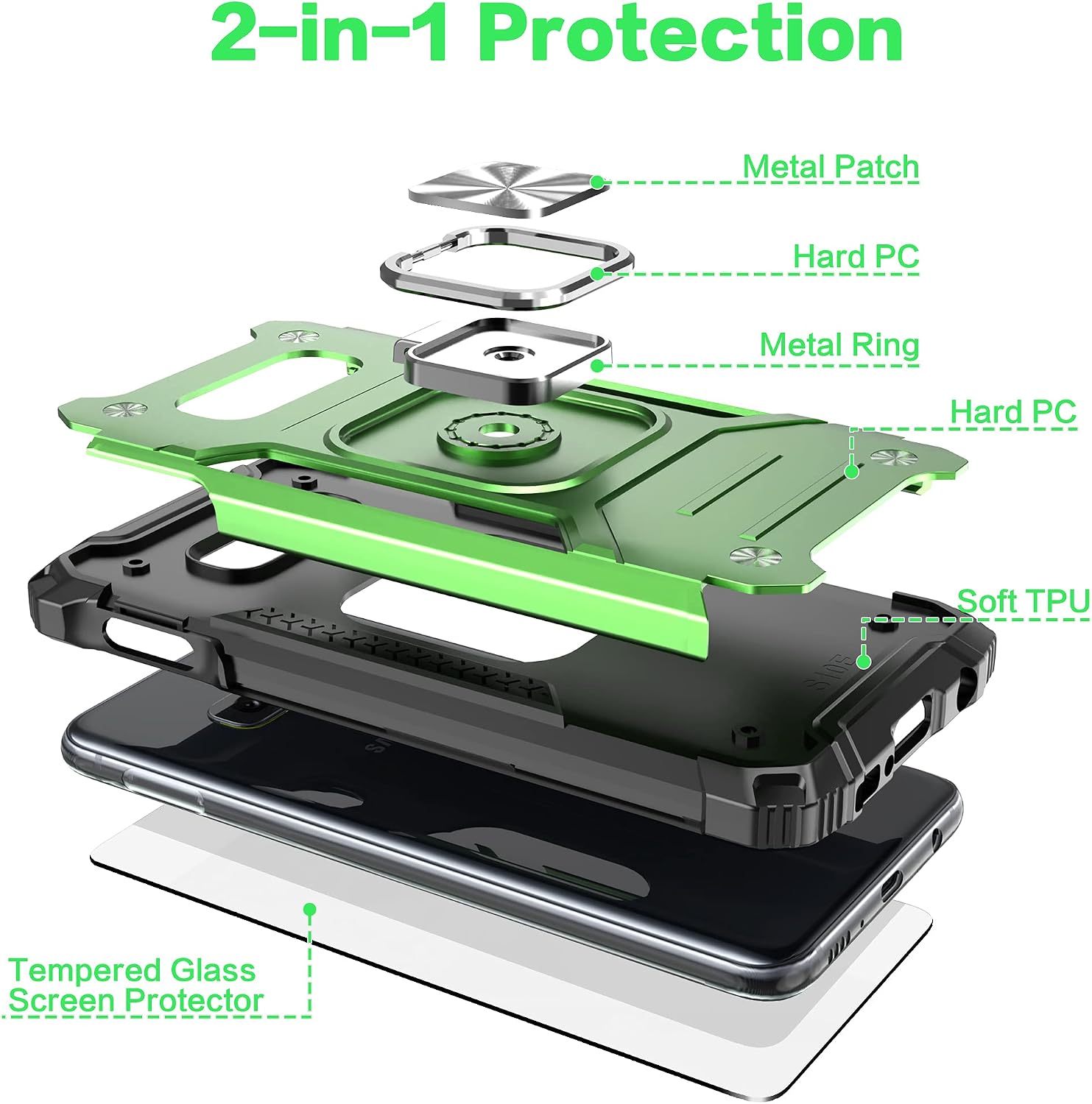 IDYStar Galaxy S10E Case with Screen Protector, Galaxy S10E Case, Shockproof Drop Test Cover with Car Mount Kickstand Lightweight Protective Cover for Samsung Galaxy S10E, Green