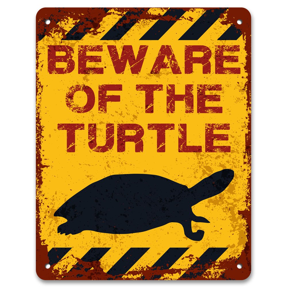 Print Crafted Earth Tones - Beware Of The Turtle | Vintage Metal Garden Yard Warning Sign