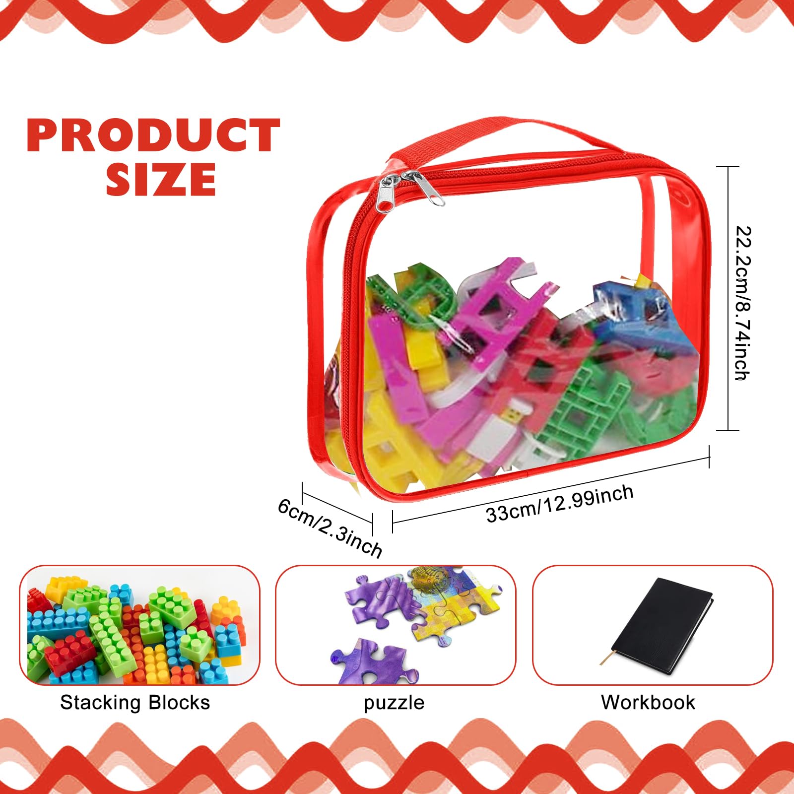 16 Packs Toy Storage Bags with Zipper PVC Waterproof Toy Bags Plastic Storage Organizer Clear Organizing for Board Games Building Blocks Puzzles Kids Books Classroom(Multicolor)