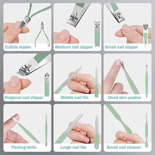 Miniatura 5 de Juego de manicura de cuidado personal, kit de cortaúñas, juego profesional de pedicura para cortaúñas, herramientas de uñas con lujosa funda de