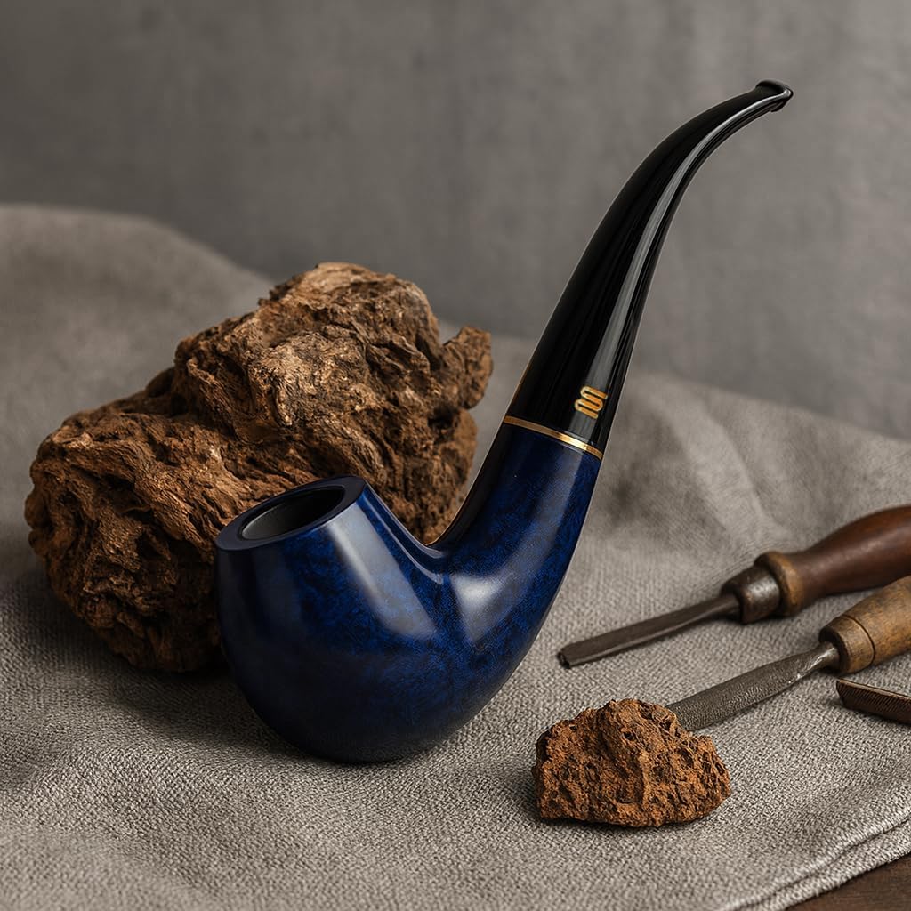 MUXIANG Bent Pipe Handmade Pipe with 9 mm Filters AA0008L（Blue)