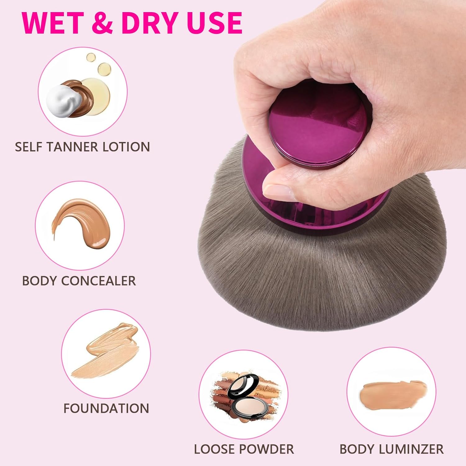 Super Large Body Kabuki Brush For Self Tanner, Leg Makeup, Bronzer Blend, 3.6In Width Round Head Kabuki Self Tanner Brush, With Soft Synthetic Hair Provides More Even Application - Image 7