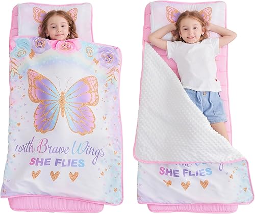 Miniatura 1 de Cokouchyi Tapete para siesta para niños pequeños, saco de dormir para niños con bolsa de transporte y almohada extraíble, mide 53 x 21 x 1.5