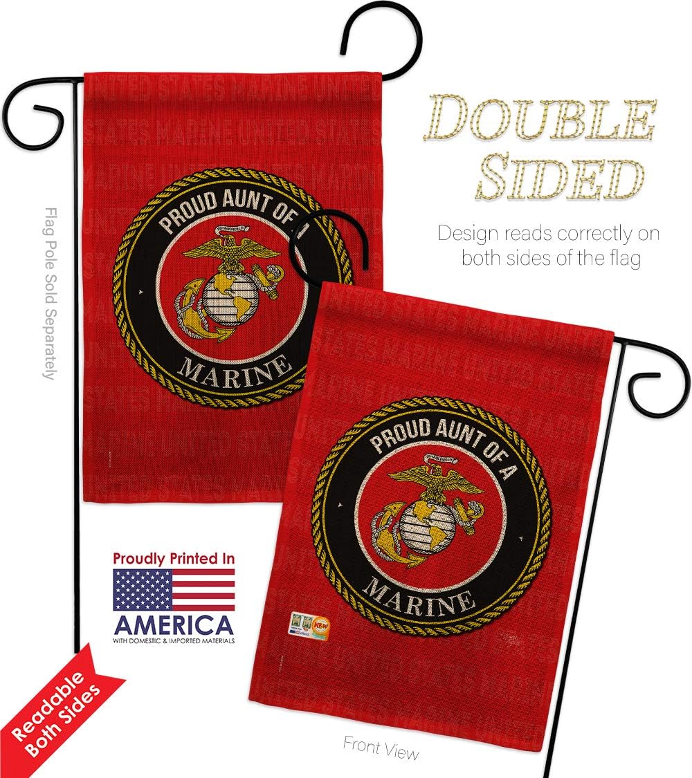Marine Corps Proud Aunt Marines Burlap Garden Flag Armed Forces USMC Semper Fi United State American Military Veteran Retire Official Small Gift Yard House Banner Double-Sided Made In USA 13 X 18.5