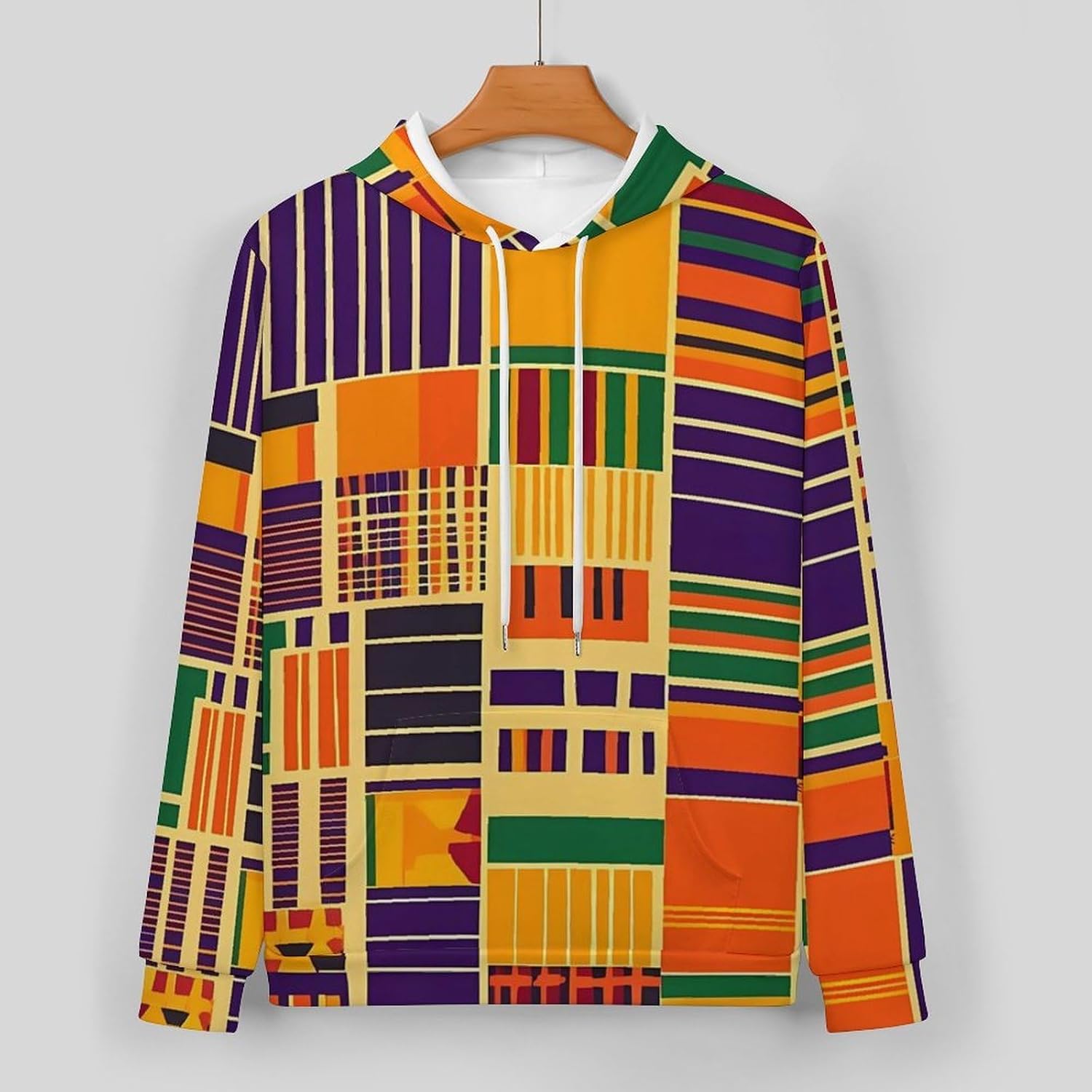 Kente Cloth Pattern Sweatshirts for Men Two Piece Casual Hoodie Tracksuit Jogger Pants