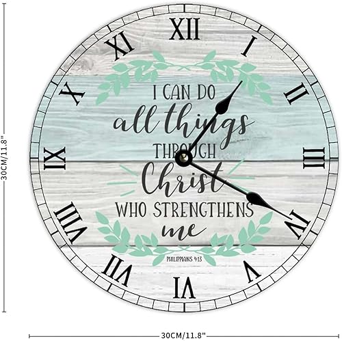 Miniatura 2 de Reloj de pared con texto en inglés "I Can Do All Things Through Christ Who Strengthens Me", inspirador versículo bíblico, decorativo, de madera, de