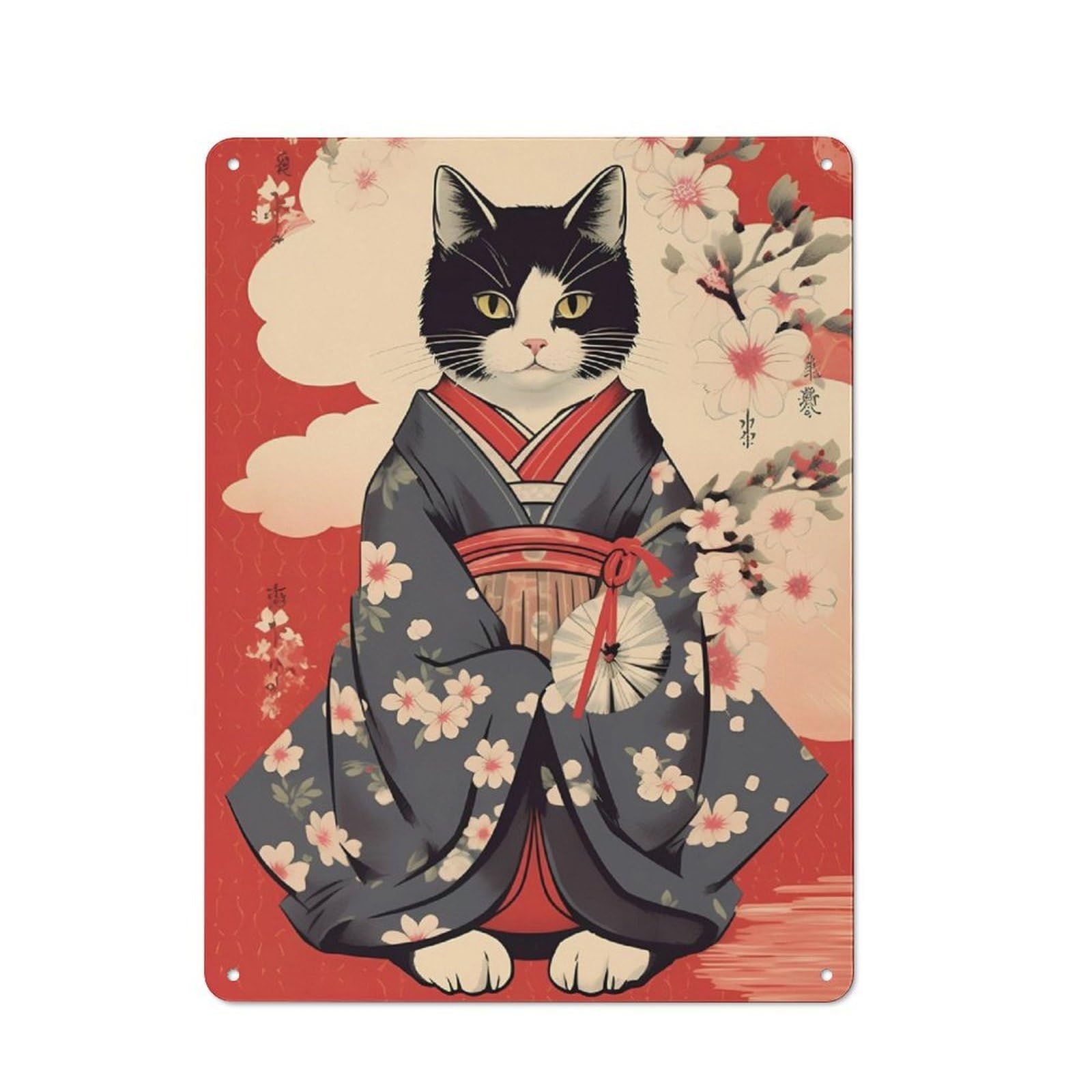 Junmoney Japanese Cat 9 Metal Wall Plaque With Design 40X30cm, Retro Novelty Wall Art For Bedroom, Kitchen, Office Or Living Room