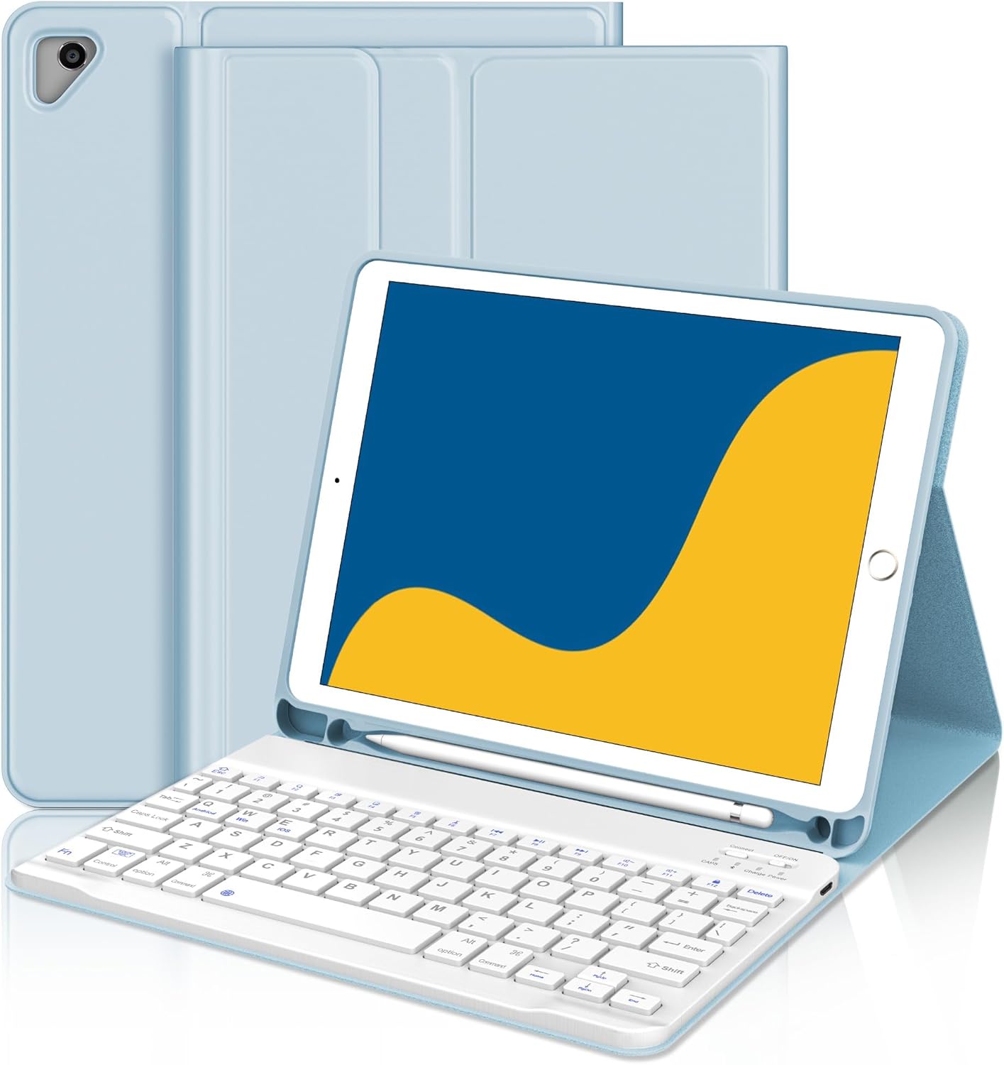 Keyboard Case for iPad 6th Generation 2018, 5th (2017), iPad Air 2/Air, iPad 9.7 inch, Slim Folio Cover with Pencil Holder, Detachable Wireless Bluetooth Keyboard, QWERTY Layput, Auto Sleep/Wake Blue