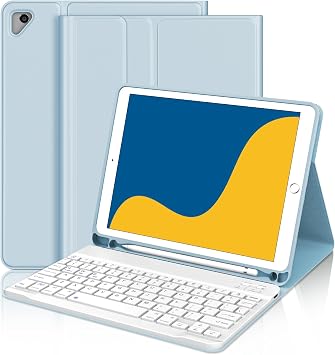 Keyboard Case for iPad 6th Generation 2018, 5th 2017, iPad Air 2/Air, iPad 9.7 inch, Slim Folio Cover with Pencil Holder, Detachable Wireless Bluetooth Keyboard, QWERTY Layput, Auto Sleep/Wake Blue