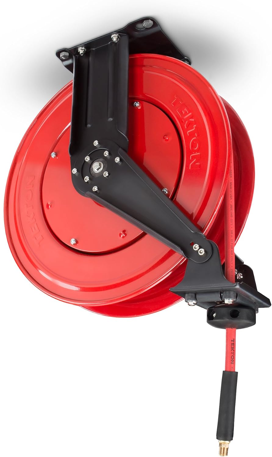 TEKTON 50-Foot by 3/8-Inch I.D. Dual Arm Auto Rewind Air Hose Reel with USA-Made Rubber Air Hose (250 PSI) | 46875