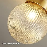 Vista 5 de Pattern Glass Semi Flush Mount Ceiling Lamp, Modern Globe Ceiling Light Brass Chandelier, Copper Pendant Lights E27 Ceiling Lighting Fixtures for